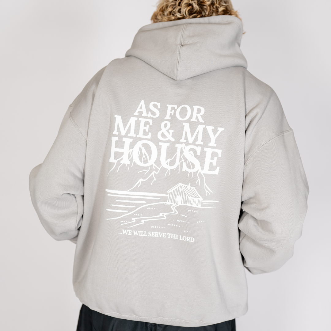 Hoodie gray on man design as for me and my house back